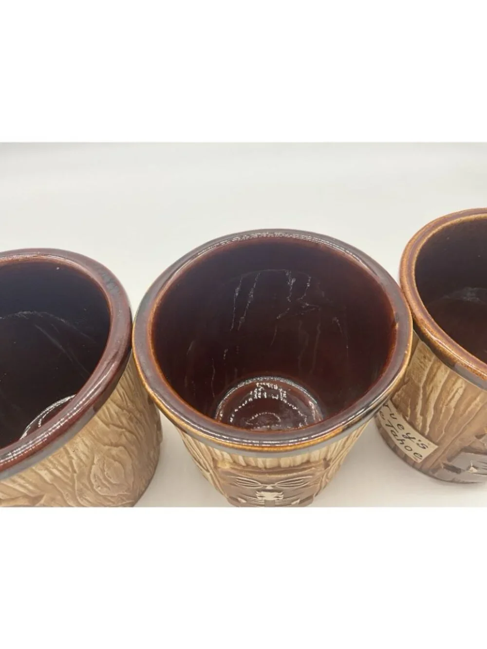 Harveys Lake Tahoe Vintage Tiki Mug Otagiri Brown Bucket Style Set of 4 Barware